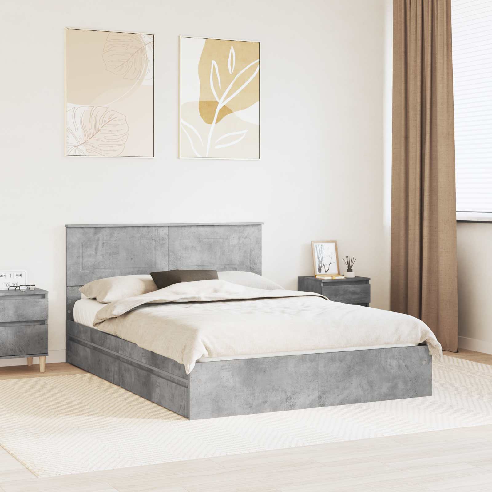 Stauraumbett Beton Grau 150x200 cm