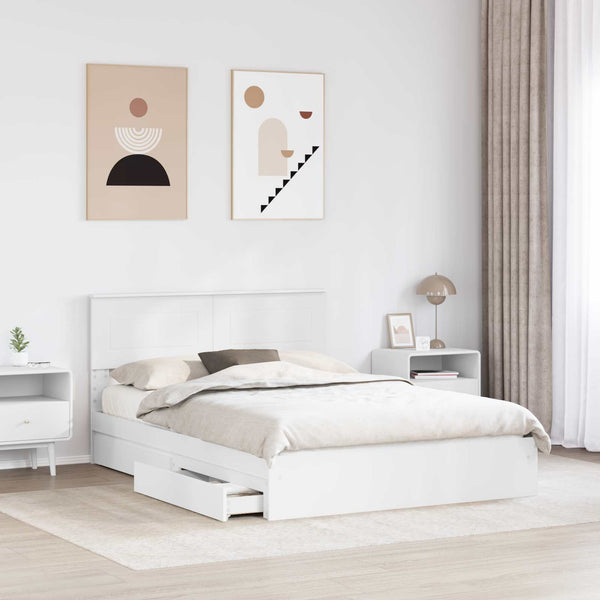 vidaXL Lit de rangement avec tête de lit Blanc 140 x 190 cm Bois d'ingénierie