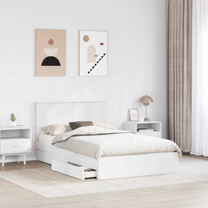 Aufbewahrungsbett mit Kopfteil 135x190 cm Weiß