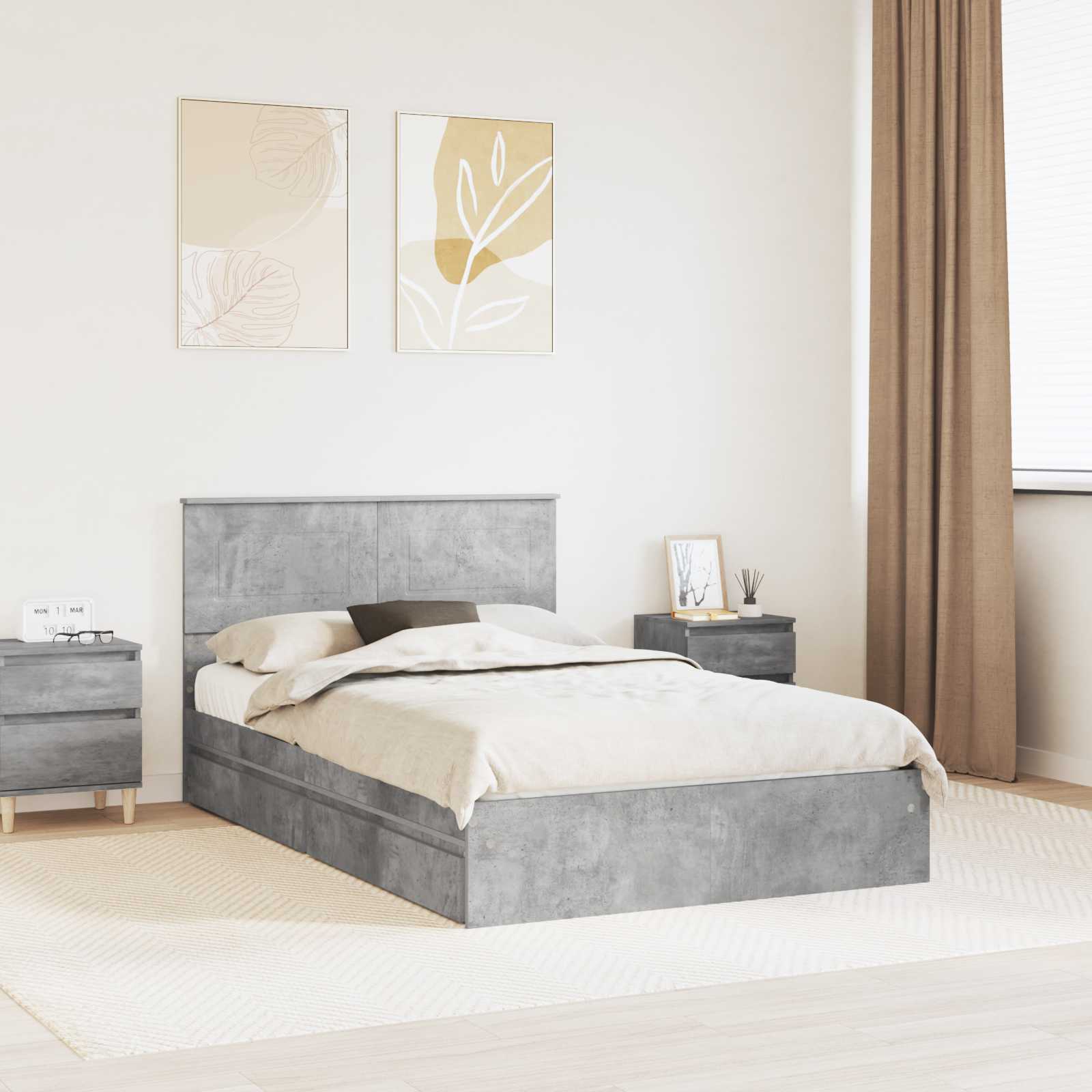 Stauraumbett Beton Grau 135x190 cm