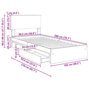 Stauraumbett 100x200 cm Geräucherte Eiche