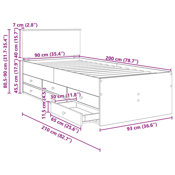 Tagesbett Schwarz mit Schubladen 90x200 cm