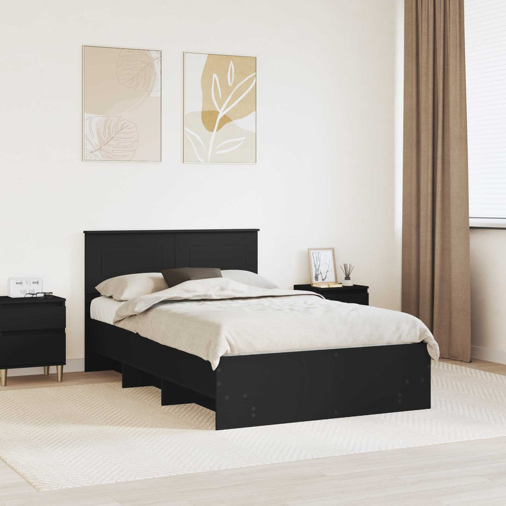 Schwarzes Bettgestell mit Kopfteil 137x203 cm