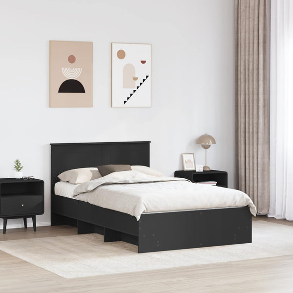 Schwarzes Bettgestell mit Kopfteil 137x203 cm