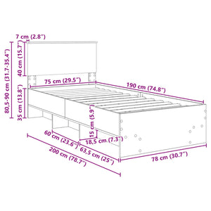 Bettrahmen Braun Eichenoptik 80x200 cm