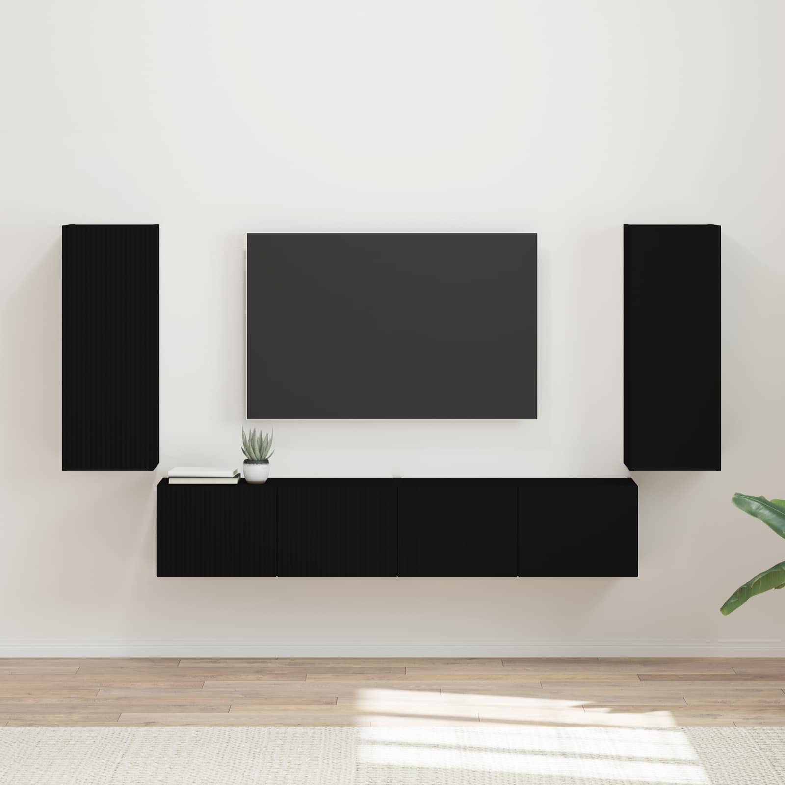 TV Wandregal Set Schwarz Holz
