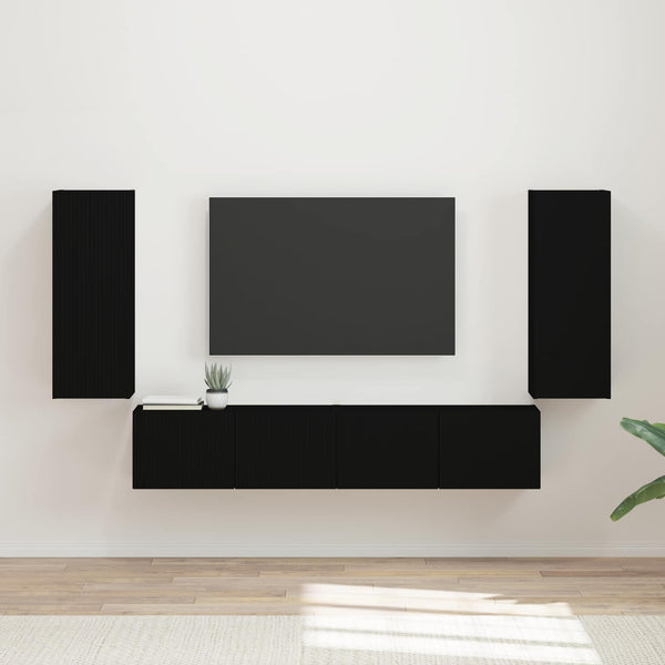 TV Wandregal Set Schwarz Holz