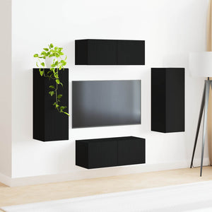 TV Wandregal Set Schwarz Holz
