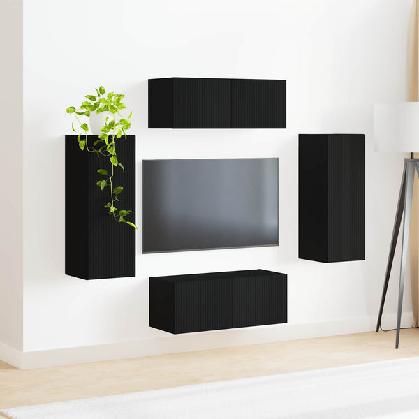 TV Wandregal Set Schwarz Holz