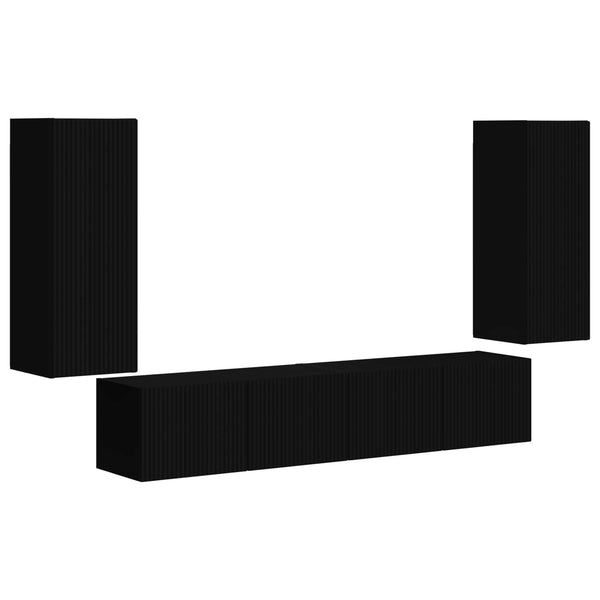 TV Wandregal Set Schwarz Holz