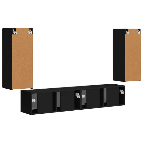 TV Wandregal Set Schwarz Holz