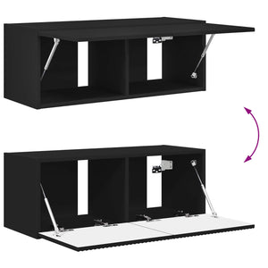 TV Wandregal Set Schwarz Holz