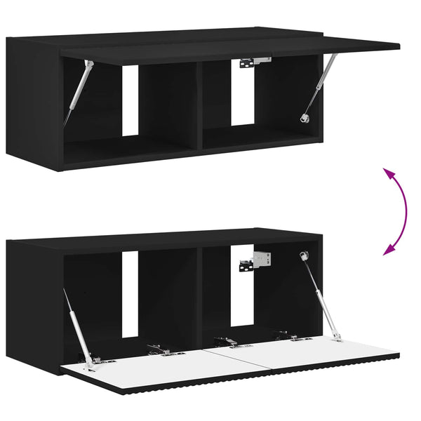 TV Wandregal Set Schwarz Holz