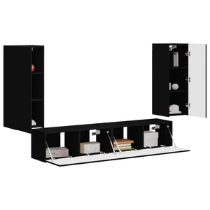 TV Wandregal Set Schwarz Holz