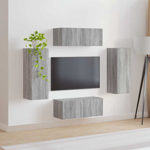 TV-Wandregal Set Grau Sonoma 4-teilig