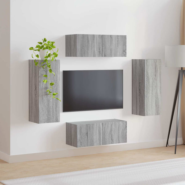 TV-Wandregal Set Grau Sonoma 4-teilig