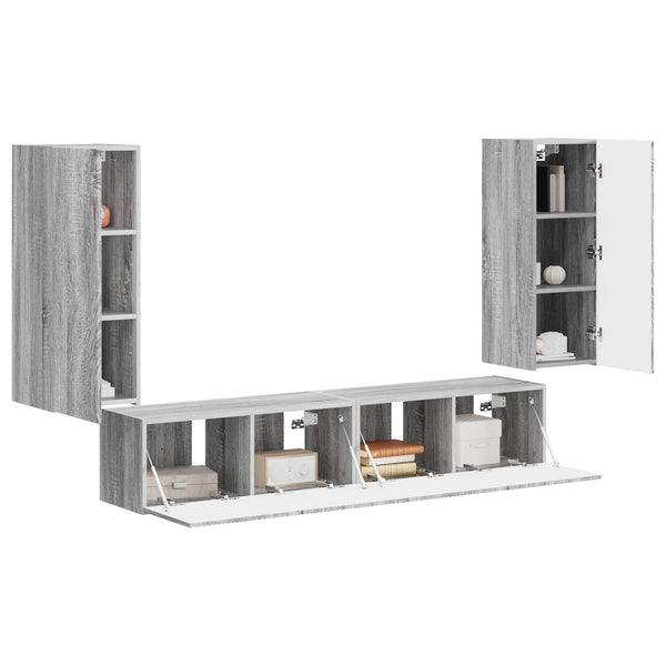 TV-Wandregal Set Grau Sonoma 4-teilig