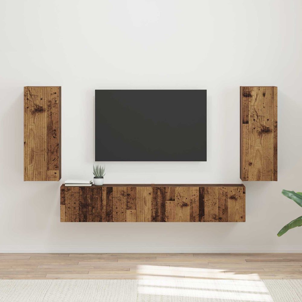 TV-Wandregal Set Altholz 4-teilig