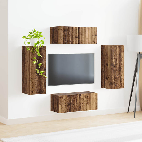 TV-Wandregal Set Altholz 4-teilig
