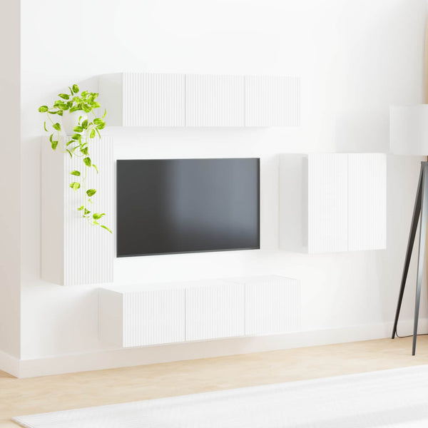 TV-Wandregal Set, 6-teilig, Weiß