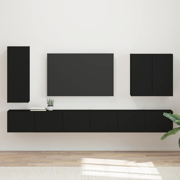 TV Wandregal Set, 6-teilig, Schwarz