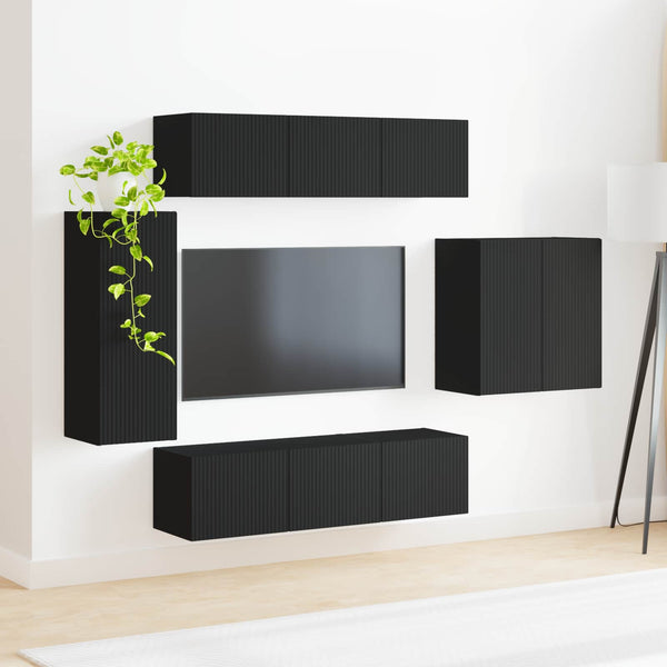 TV Wandregal Set, 6-teilig, Schwarz
