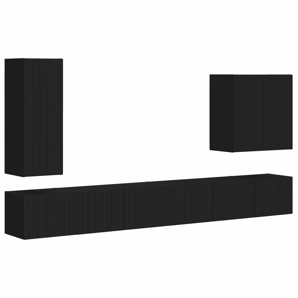TV Wandregal Set, 6-teilig, Schwarz
