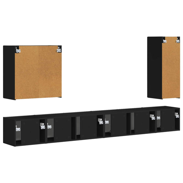 TV Wandregal Set, 6-teilig, Schwarz