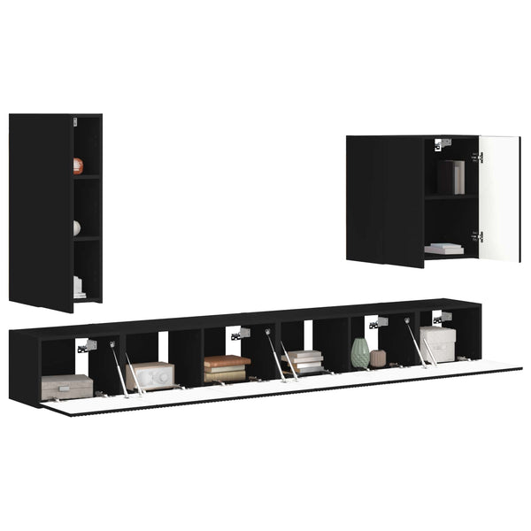 TV Wandregal Set, 6-teilig, Schwarz
