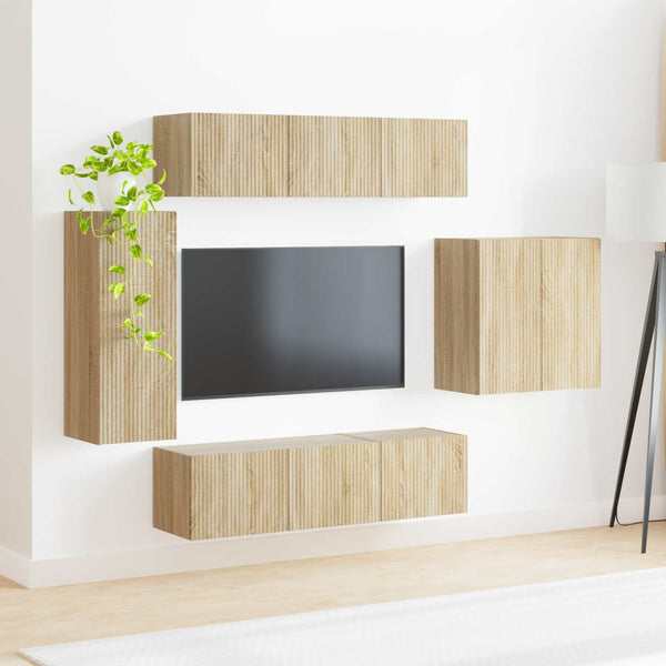 TV-Wandregal-Set Sonoma-Eiche, 6-teilig