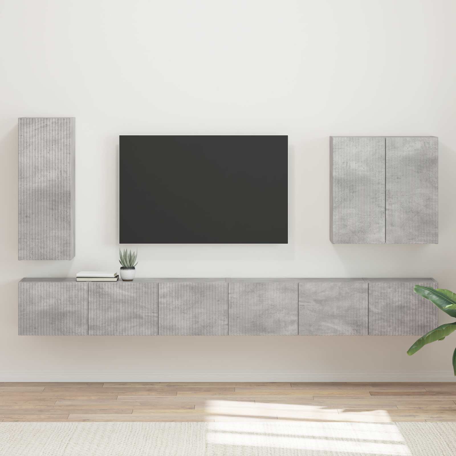 TV-Wandregal Set Beton Grau, 6-teilig