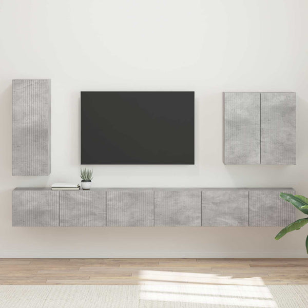 TV-Wandregal Set Beton Grau, 6-teilig