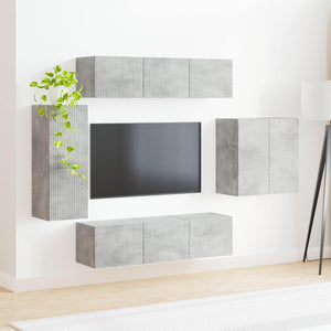 TV-Wandregal Set Beton Grau, 6-teilig