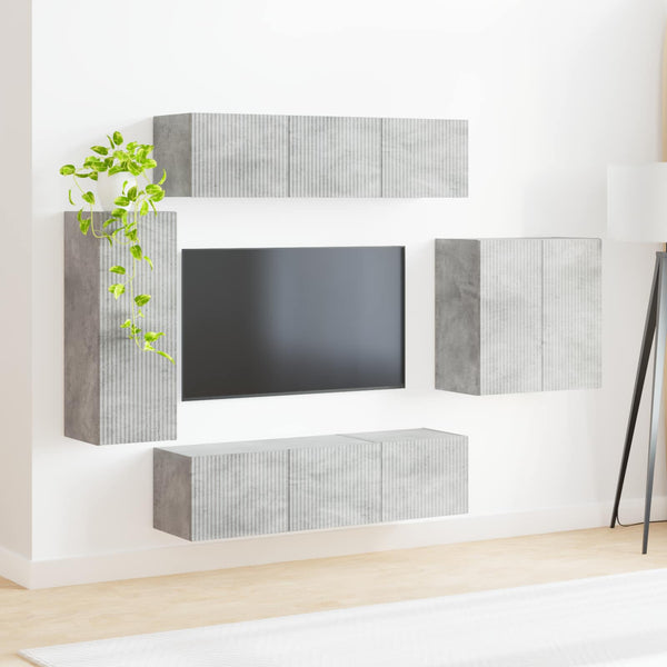 TV-Wandregal Set Beton Grau, 6-teilig