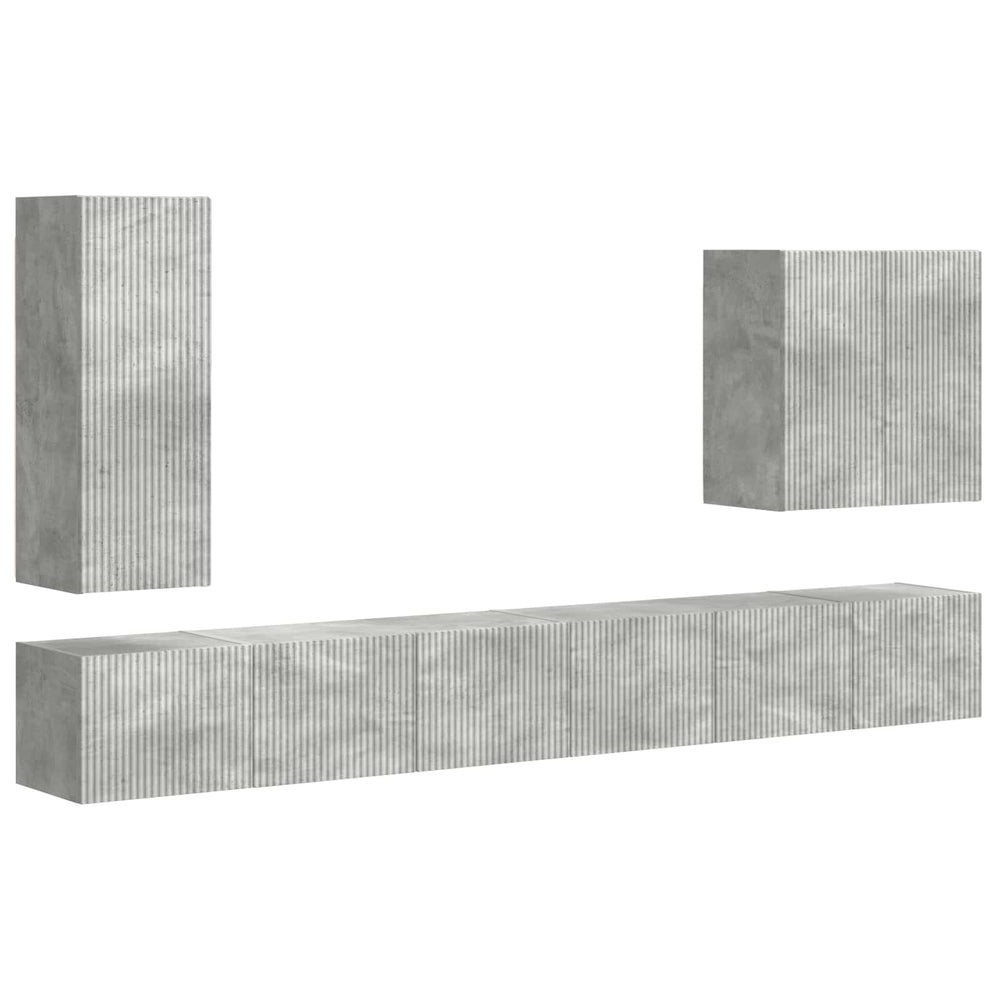 TV-Wandregal Set Beton Grau, 6-teilig
