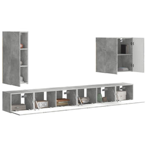 TV-Wandregal Set Beton Grau, 6-teilig