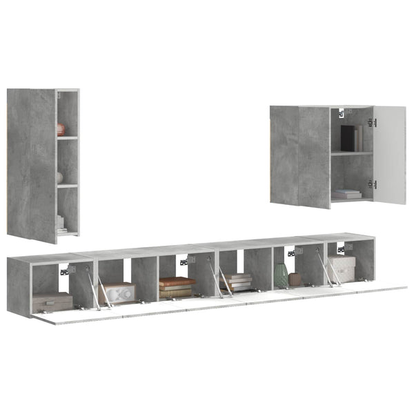 TV-Wandregal Set Beton Grau, 6-teilig