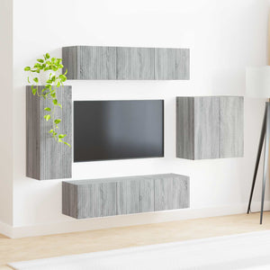TV-Wandregal-Set Grau Sonoma, 6-teilig
