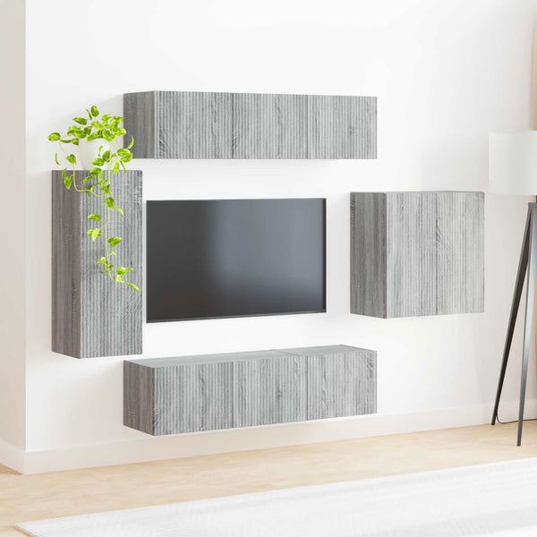 TV-Wandregal-Set Grau Sonoma, 6-teilig