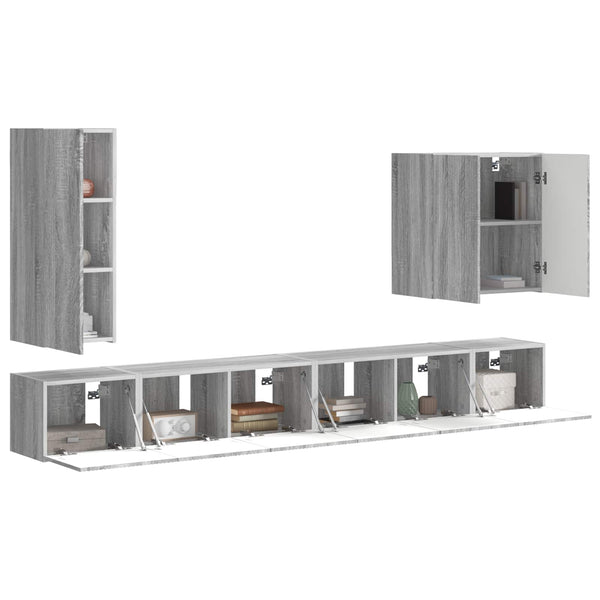 TV-Wandregal-Set Grau Sonoma, 6-teilig