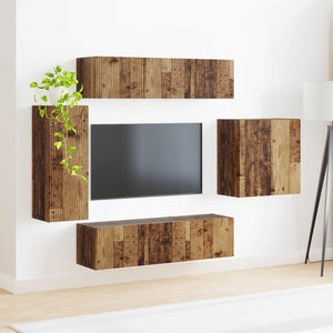 TV-Wandregal-Set Altholz, 6-teilig