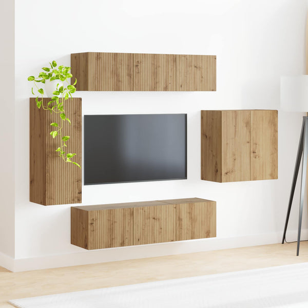 TV-Wandregal Set Artisan-Eiche, 6-teilig