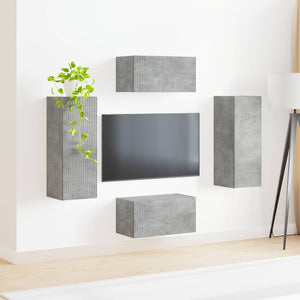 TV-Schrankset Wandmontiert Beton Grau