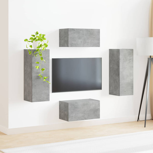 TV-Schrankset Wandmontiert Beton Grau