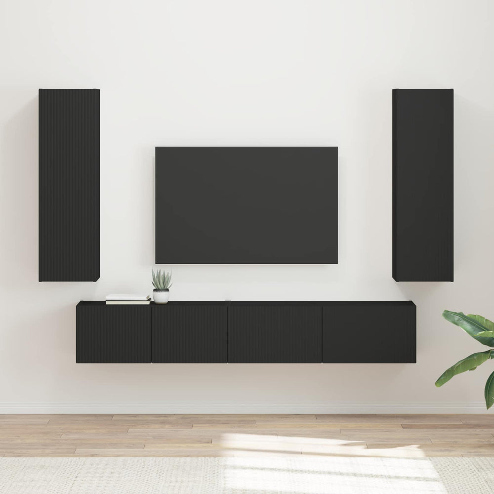 Wandmontiertes TV-Schrankset, 3-teilig, Schwarz