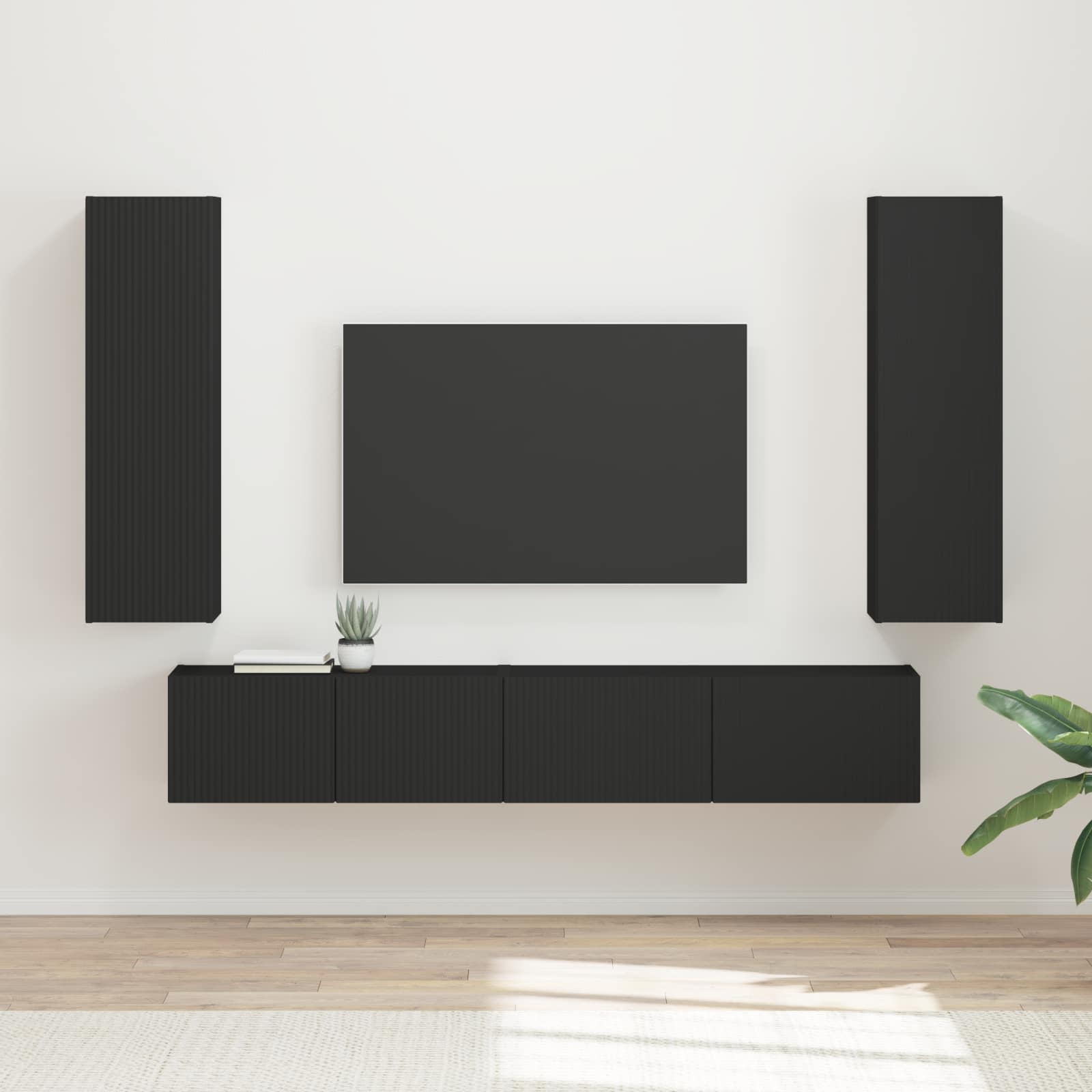 Wandmontiertes TV-Schrankset, 3-teilig, Schwarz