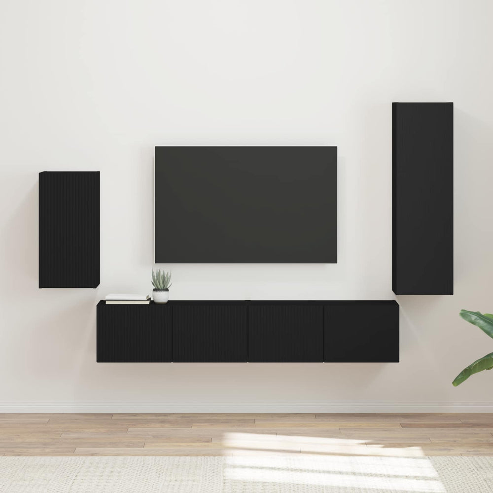 Wandmontiertes TV-Schrankset Schwarz