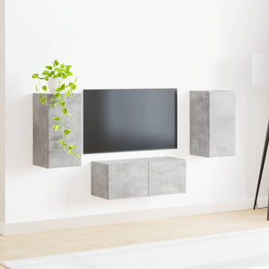 Wandmontiertes TV-Schrankset, Betongrau, 6-teilig