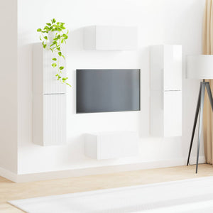 TV-Schrank Set 6-teilig Hochglanz Weiß
