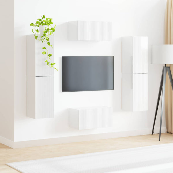 TV-Schrank Set 6-teilig Hochglanz Weiß